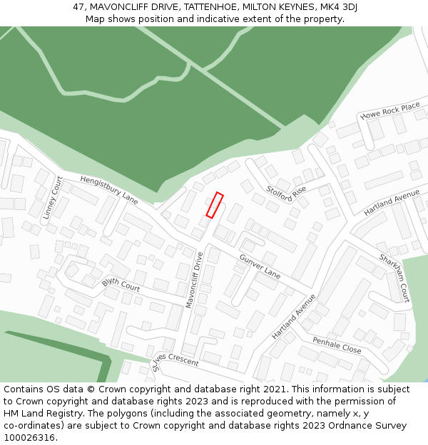 47, MAVONCLIFF DRIVE, TATTENHOE, MILTON KEYNES, MK4 3DJ: Location map and indicative extent of plot