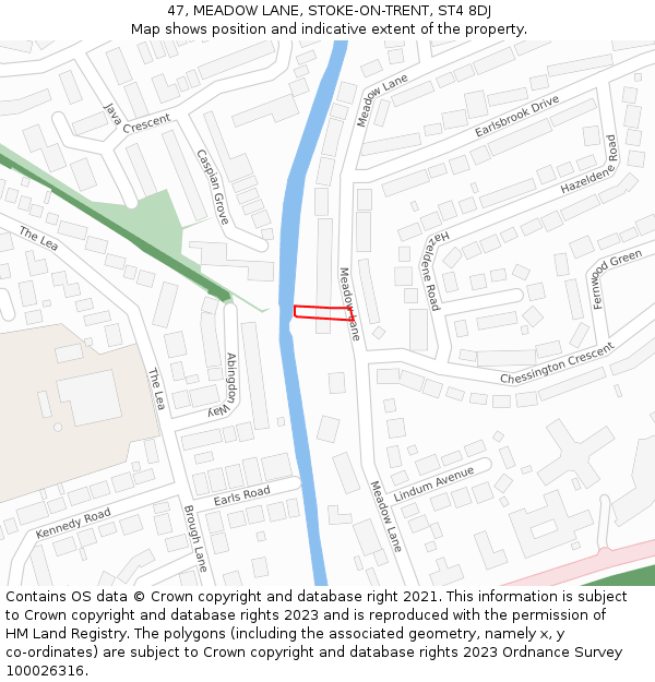 47, MEADOW LANE, STOKE-ON-TRENT, ST4 8DJ: Location map and indicative extent of plot