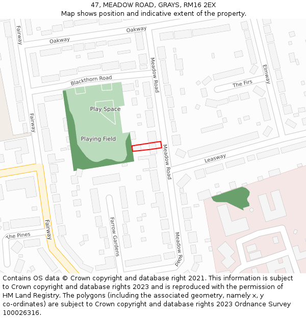 47, MEADOW ROAD, GRAYS, RM16 2EX: Location map and indicative extent of plot