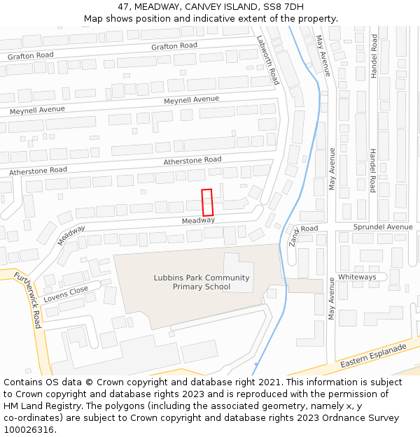 47, MEADWAY, CANVEY ISLAND, SS8 7DH: Location map and indicative extent of plot