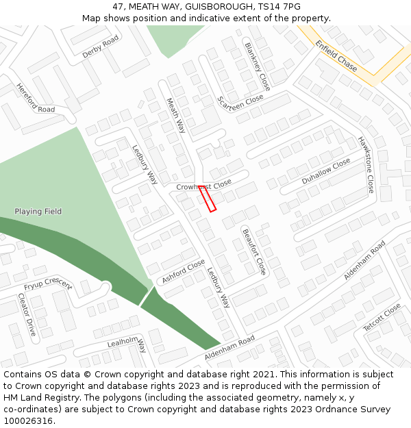 47, MEATH WAY, GUISBOROUGH, TS14 7PG: Location map and indicative extent of plot