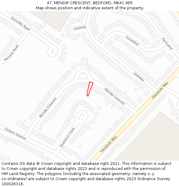 47, MENDIP CRESCENT, BEDFORD, MK41 9ER: Location map and indicative extent of plot