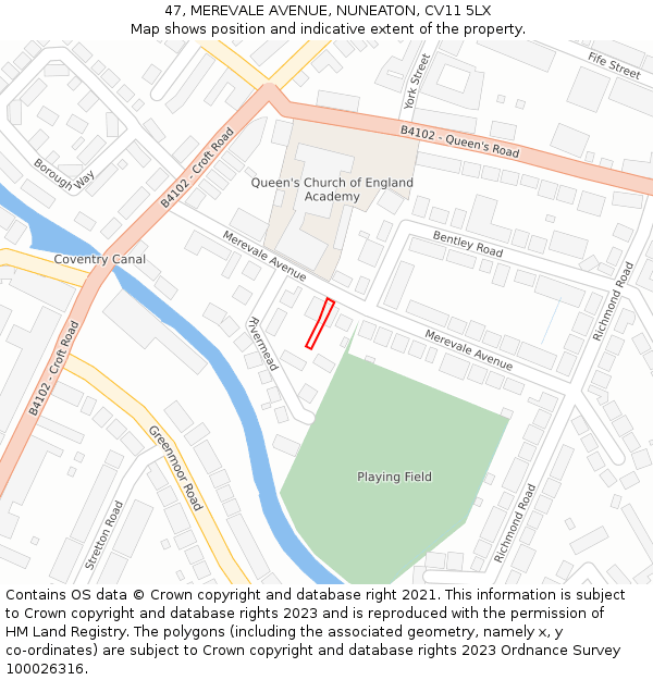 47, MEREVALE AVENUE, NUNEATON, CV11 5LX: Location map and indicative extent of plot