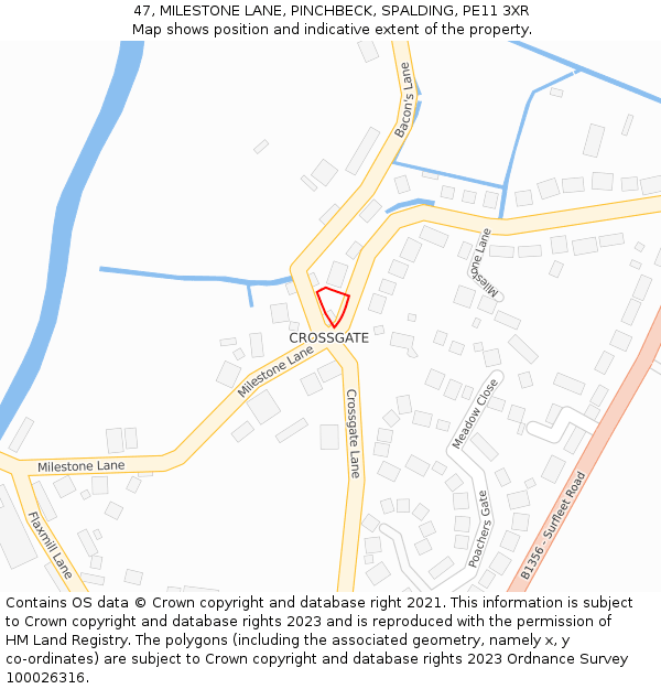 47, MILESTONE LANE, PINCHBECK, SPALDING, PE11 3XR: Location map and indicative extent of plot
