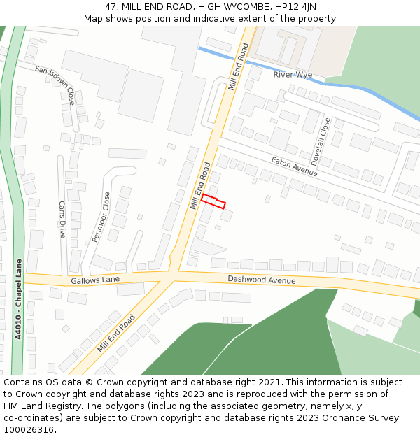 47, MILL END ROAD, HIGH WYCOMBE, HP12 4JN: Location map and indicative extent of plot