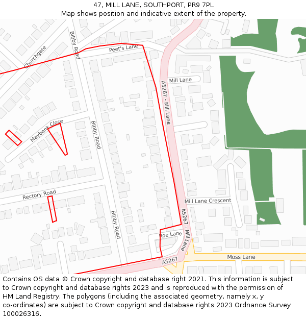 47, MILL LANE, SOUTHPORT, PR9 7PL: Location map and indicative extent of plot