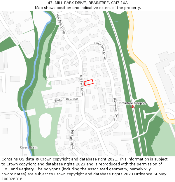 47, MILL PARK DRIVE, BRAINTREE, CM7 1XA: Location map and indicative extent of plot