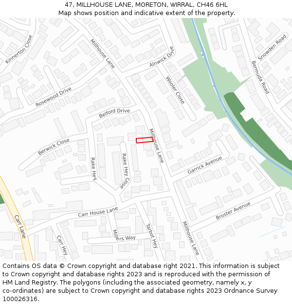 47, MILLHOUSE LANE, MORETON, WIRRAL, CH46 6HL: Location map and indicative extent of plot