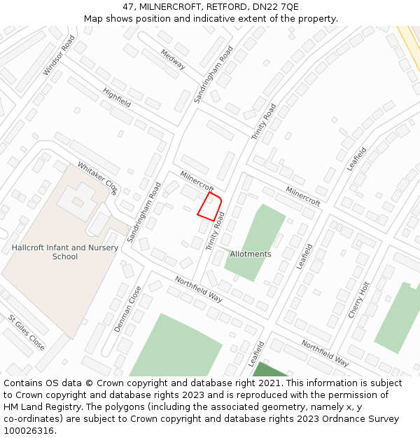 47, MILNERCROFT, RETFORD, DN22 7QE: Location map and indicative extent of plot