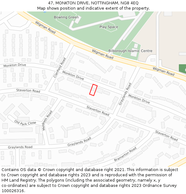 47, MONKTON DRIVE, NOTTINGHAM, NG8 4EQ: Location map and indicative extent of plot