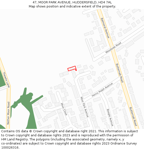 47, MOOR PARK AVENUE, HUDDERSFIELD, HD4 7AL: Location map and indicative extent of plot