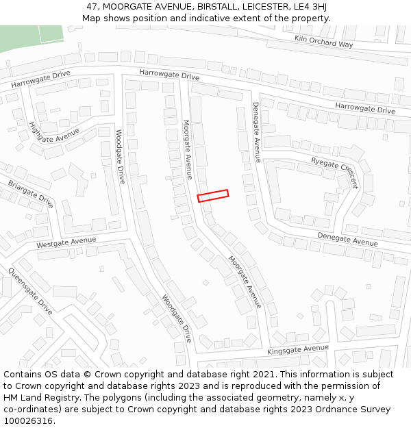 47, MOORGATE AVENUE, BIRSTALL, LEICESTER, LE4 3HJ: Location map and indicative extent of plot