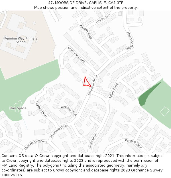 47, MOORSIDE DRIVE, CARLISLE, CA1 3TE: Location map and indicative extent of plot
