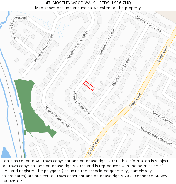 47, MOSELEY WOOD WALK, LEEDS, LS16 7HQ: Location map and indicative extent of plot