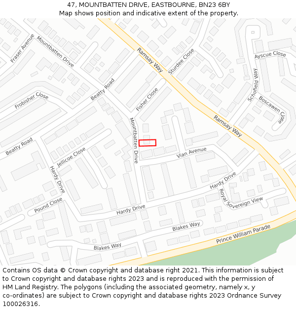 47, MOUNTBATTEN DRIVE, EASTBOURNE, BN23 6BY: Location map and indicative extent of plot