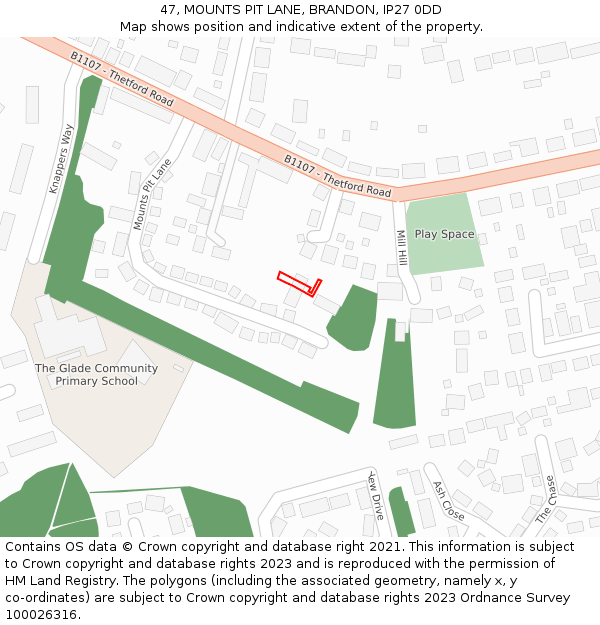 47, MOUNTS PIT LANE, BRANDON, IP27 0DD: Location map and indicative extent of plot