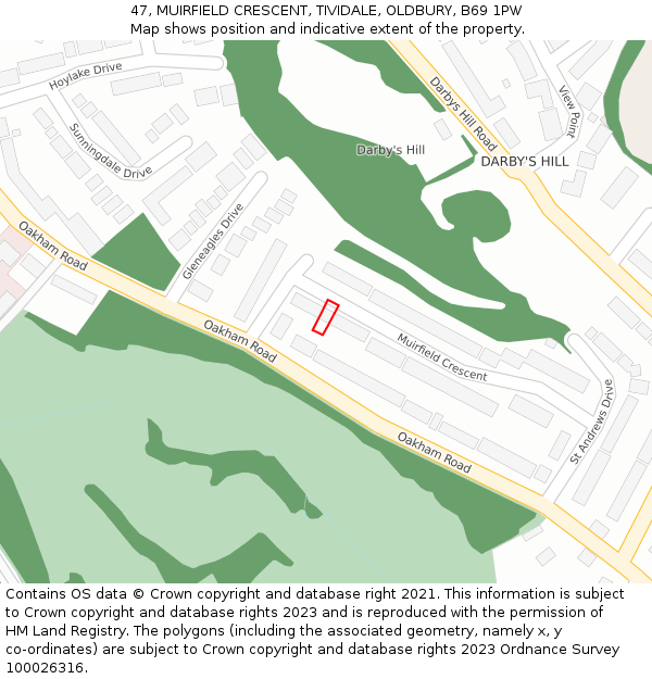 47, MUIRFIELD CRESCENT, TIVIDALE, OLDBURY, B69 1PW: Location map and indicative extent of plot