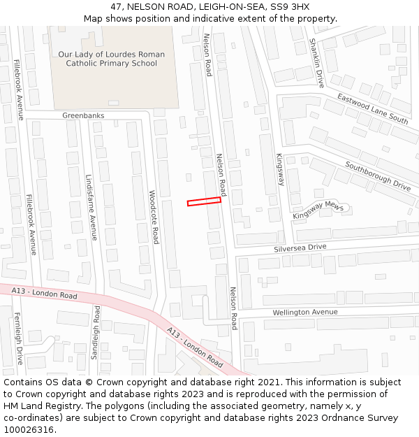 47, NELSON ROAD, LEIGH-ON-SEA, SS9 3HX: Location map and indicative extent of plot