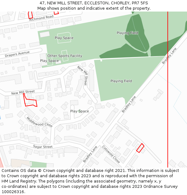 47, NEW MILL STREET, ECCLESTON, CHORLEY, PR7 5FS: Location map and indicative extent of plot