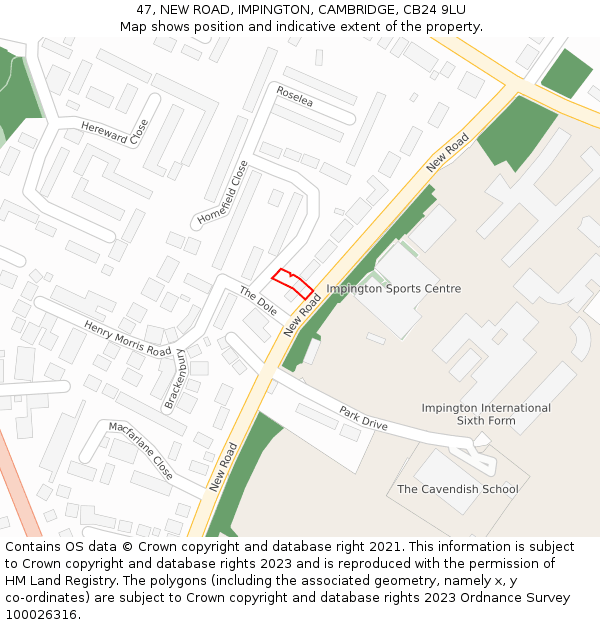 47, NEW ROAD, IMPINGTON, CAMBRIDGE, CB24 9LU: Location map and indicative extent of plot