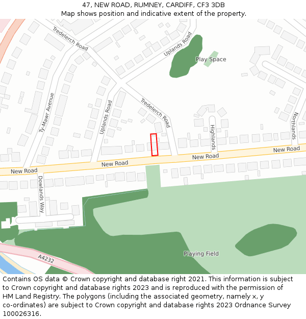 47, NEW ROAD, RUMNEY, CARDIFF, CF3 3DB: Location map and indicative extent of plot