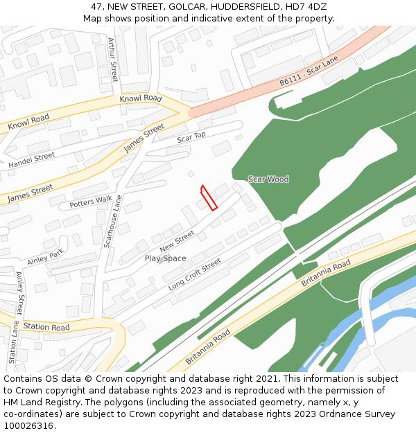 47, NEW STREET, GOLCAR, HUDDERSFIELD, HD7 4DZ: Location map and indicative extent of plot