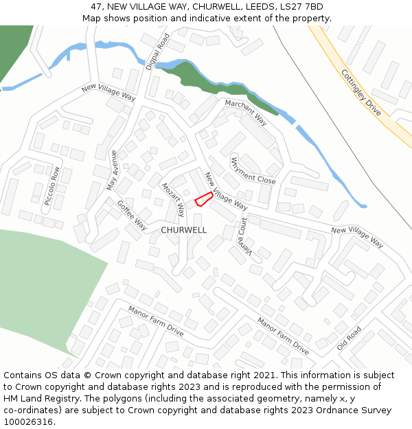 47, NEW VILLAGE WAY, CHURWELL, LEEDS, LS27 7BD: Location map and indicative extent of plot