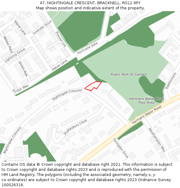 47, NIGHTINGALE CRESCENT, BRACKNELL, RG12 9PY: Location map and indicative extent of plot