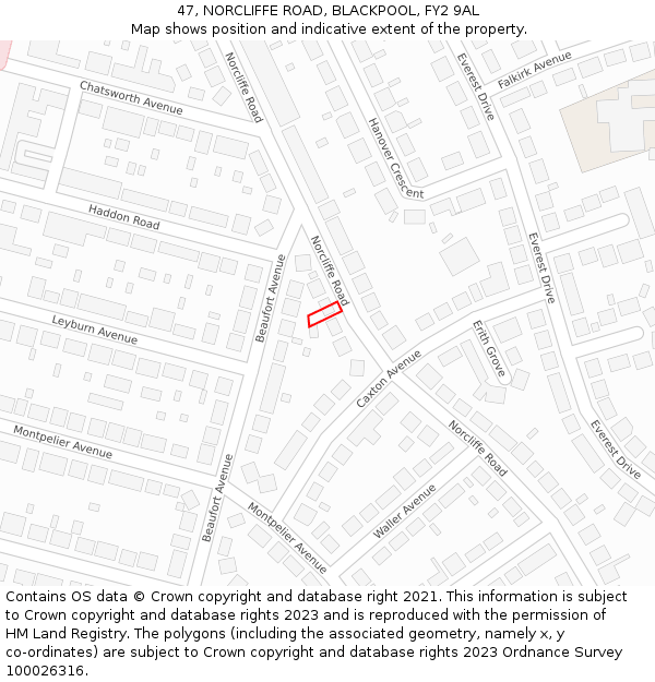 47, NORCLIFFE ROAD, BLACKPOOL, FY2 9AL: Location map and indicative extent of plot