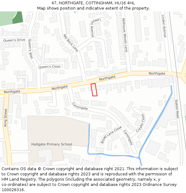 47, NORTHGATE, COTTINGHAM, HU16 4HL: Location map and indicative extent of plot