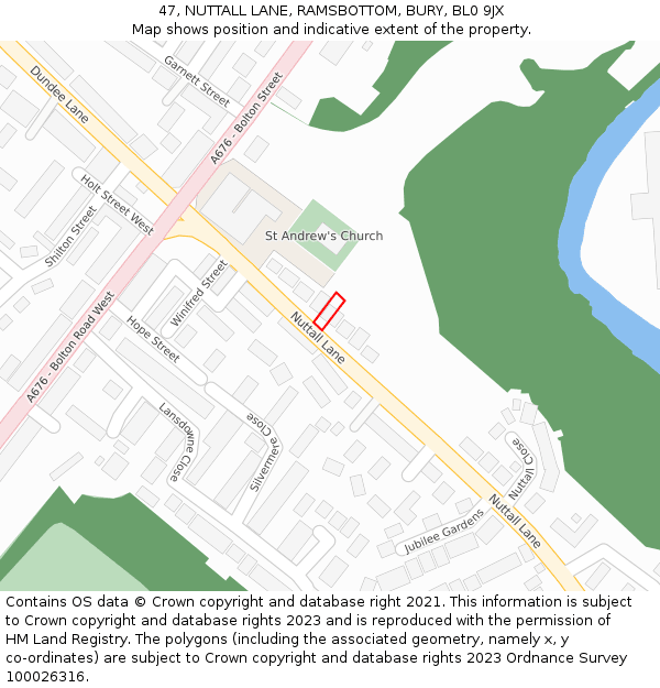 47, NUTTALL LANE, RAMSBOTTOM, BURY, BL0 9JX: Location map and indicative extent of plot