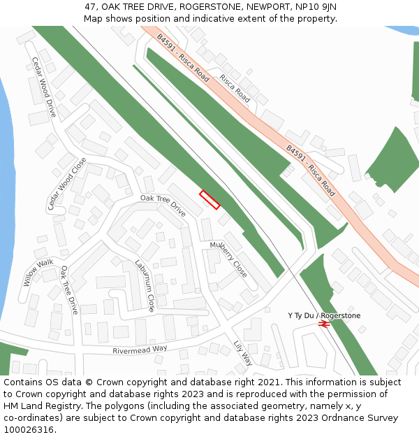 47, OAK TREE DRIVE, ROGERSTONE, NEWPORT, NP10 9JN: Location map and indicative extent of plot