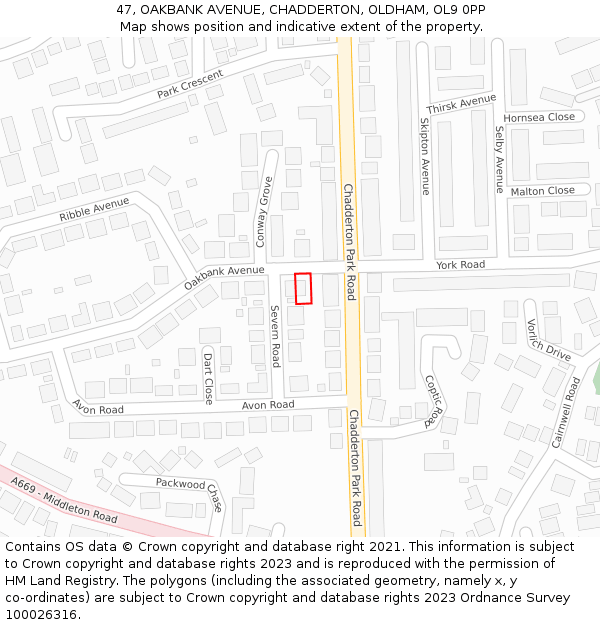47, OAKBANK AVENUE, CHADDERTON, OLDHAM, OL9 0PP: Location map and indicative extent of plot