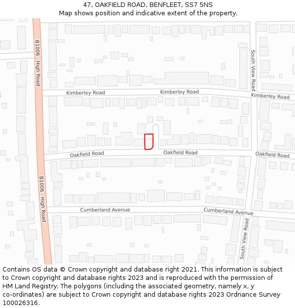 47, OAKFIELD ROAD, BENFLEET, SS7 5NS: Location map and indicative extent of plot