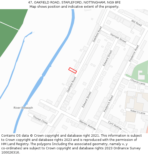 47, OAKFIELD ROAD, STAPLEFORD, NOTTINGHAM, NG9 8FE: Location map and indicative extent of plot
