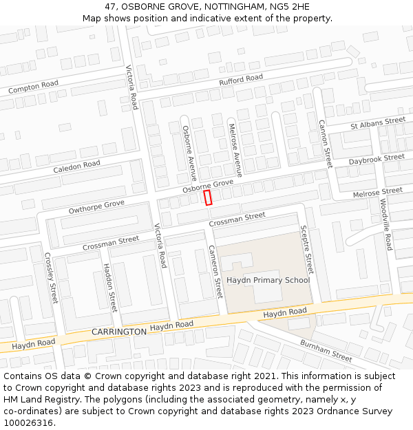 47, OSBORNE GROVE, NOTTINGHAM, NG5 2HE: Location map and indicative extent of plot