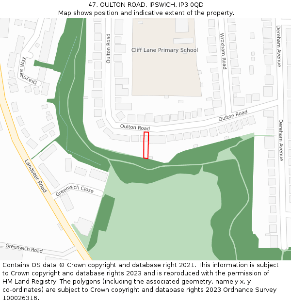 47, OULTON ROAD, IPSWICH, IP3 0QD: Location map and indicative extent of plot
