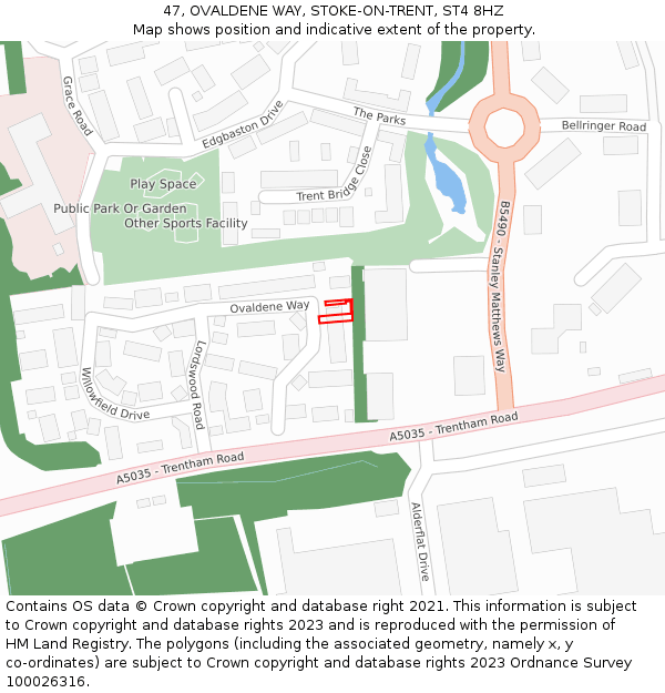 47, OVALDENE WAY, STOKE-ON-TRENT, ST4 8HZ: Location map and indicative extent of plot