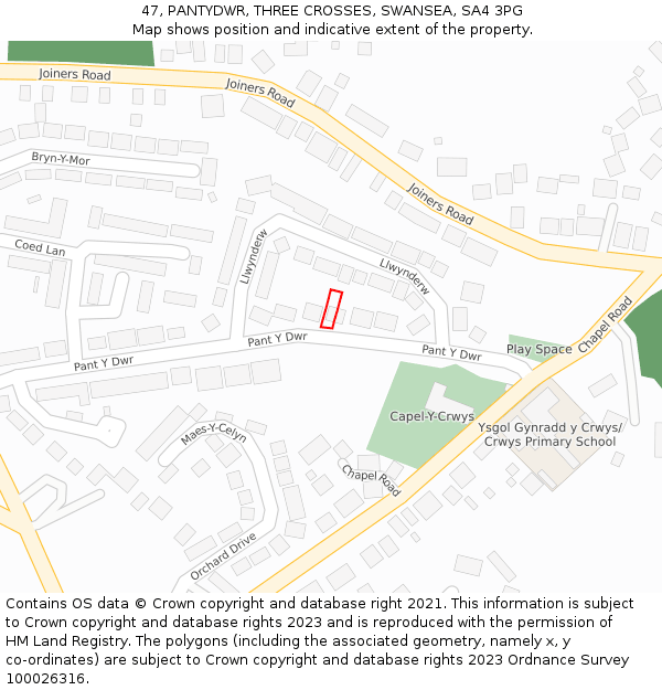 47, PANTYDWR, THREE CROSSES, SWANSEA, SA4 3PG: Location map and indicative extent of plot
