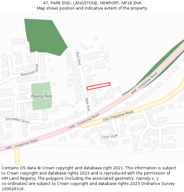 47, PARK END, LANGSTONE, NEWPORT, NP18 2NA: Location map and indicative extent of plot
