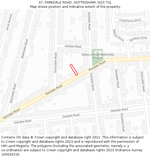 47, PARKDALE ROAD, NOTTINGHAM, NG3 7GL: Location map and indicative extent of plot