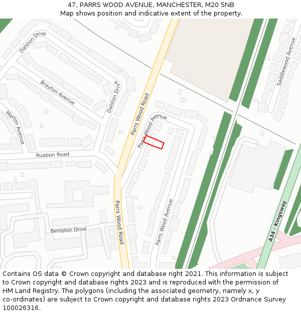 47, PARRS WOOD AVENUE, MANCHESTER, M20 5NB: Location map and indicative extent of plot