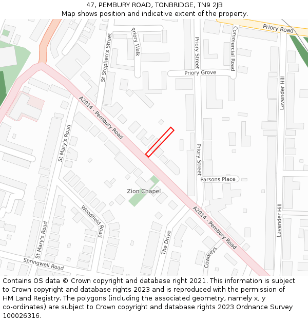 47, PEMBURY ROAD, TONBRIDGE, TN9 2JB: Location map and indicative extent of plot