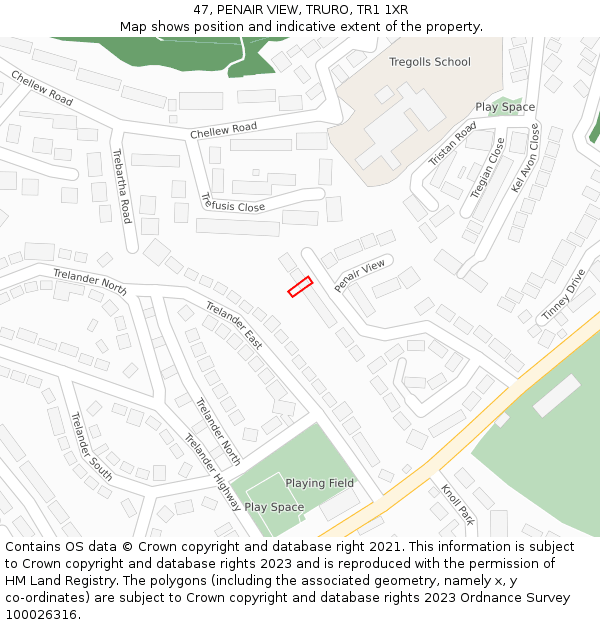 47, PENAIR VIEW, TRURO, TR1 1XR: Location map and indicative extent of plot