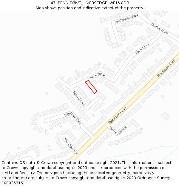 47, PENN DRIVE, LIVERSEDGE, WF15 8DB: Location map and indicative extent of plot