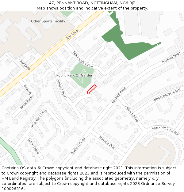 47, PENNANT ROAD, NOTTINGHAM, NG6 0JB: Location map and indicative extent of plot