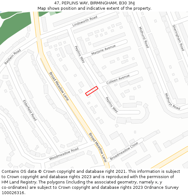47, PEPLINS WAY, BIRMINGHAM, B30 3NJ: Location map and indicative extent of plot