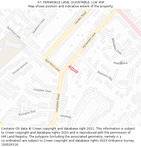 47, PERIWINKLE LANE, DUNSTABLE, LU6 3NP: Location map and indicative extent of plot