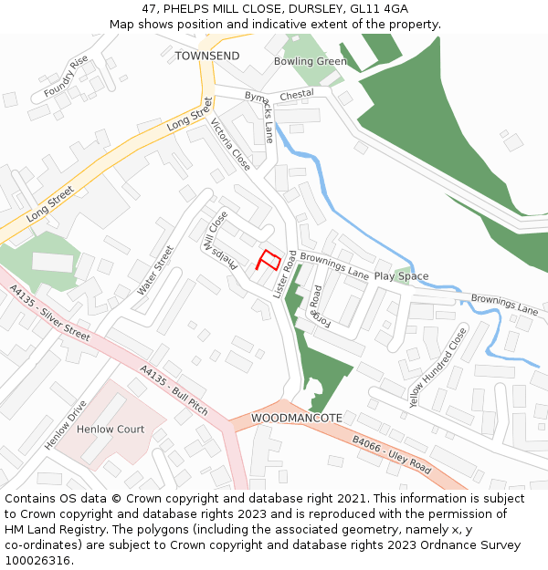 47, PHELPS MILL CLOSE, DURSLEY, GL11 4GA: Location map and indicative extent of plot
