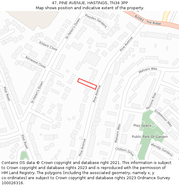 47, PINE AVENUE, HASTINGS, TN34 3PP: Location map and indicative extent of plot